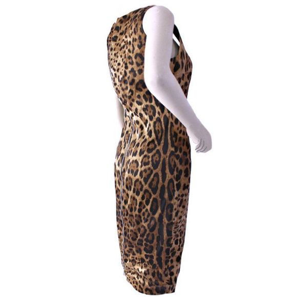 DOLCE & GABBANA Brown & Tan Leopard Printed Knee-Length Dress - Picture 4 of 7